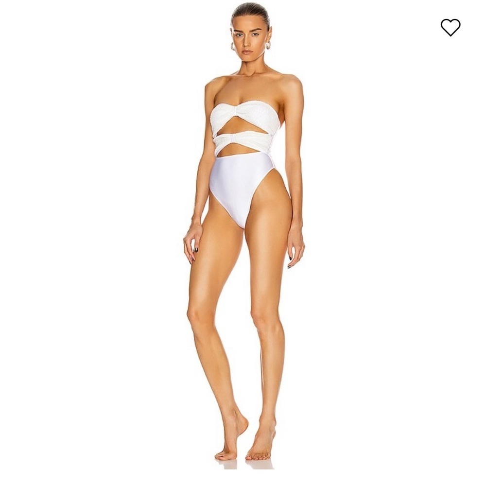 Adriana Degreas White Sequin High Leg Swimsuit